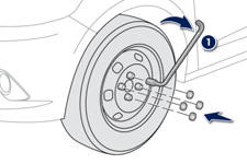  -  Bloquez les vis uniquement avec la clé démonte-roue 1.